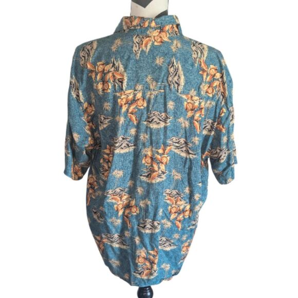 Munsingwear Hawaiian Shirt Men's M Blue Orange Floral Island Print Viscose - Picture 5 of 5
